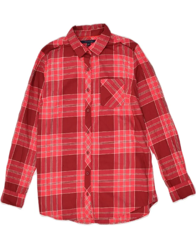 TOMMY HILFIGER Womens Shirt UK 16 Large Red Check Cotton Relaxed Button-Down Short Shirt