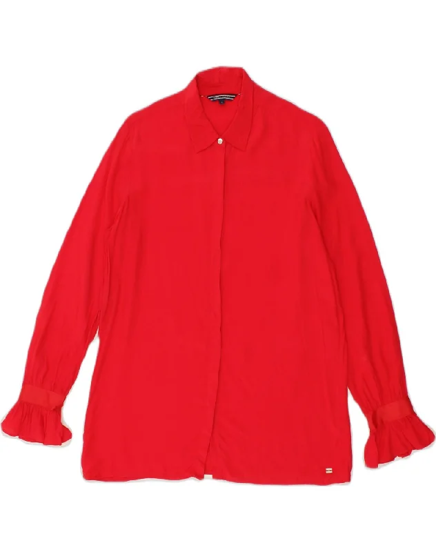 TOMMY HILFIGER Womens Shirt UK 8 Small Red Stylish Round Neck Shirt