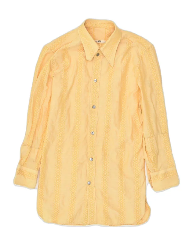 VINTAGE Womens Shirt EU 36 Small Yellow Cotton Trendy Short Sleeve Tunic