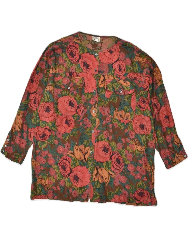 VINTAGE Womens Shirt UK 18 XL Multicoloured Floral Relaxed Fit Short Shirt