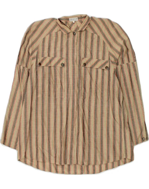 VINTAGE Womens Shirt US 0 XS Brown Striped Comfortable Short Sleeve Tunic