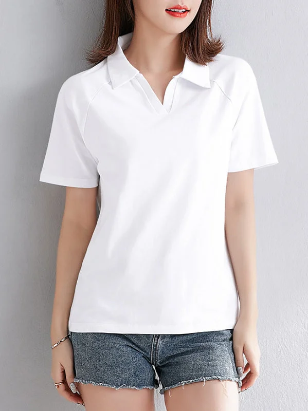 Women's Cotton Short-sleeved Polo Shirt Classic V-Neck Short Shirt