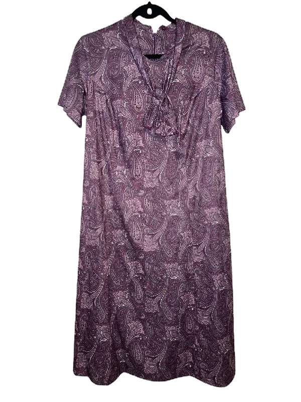 1970's All Over Print Paisley Midi Dress with Attached Scarf Trendy Off-Shoulder Ruffle Midi Dress