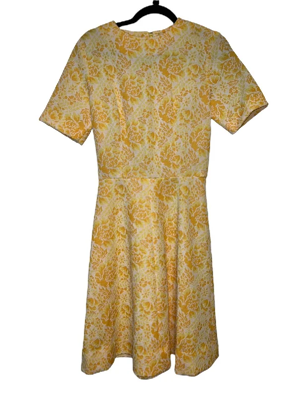 1970's Brocade Floral Print Midi Dress (S) Comfortable Ribbed Midi Dress