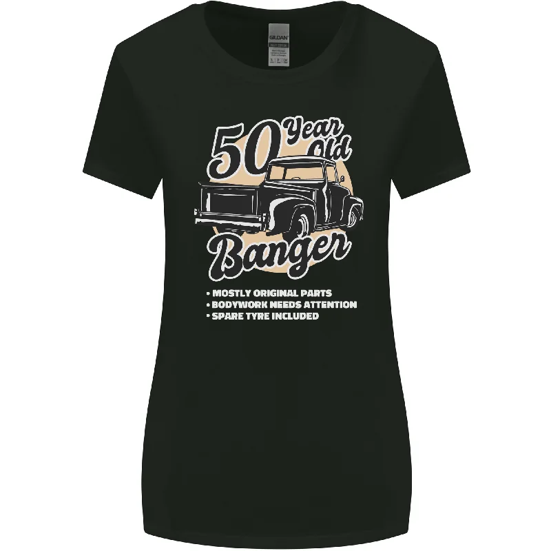 50 Year Old Banger Birthday 50th Year Old Womens Wider Cut T-Shirt Notch Collar Peter Pan Collar Cowl Neck