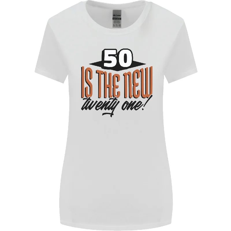 50th Birthday 50 is the New 21 Funny Womens Wider Cut T-Shirt Striped Floral Plaid