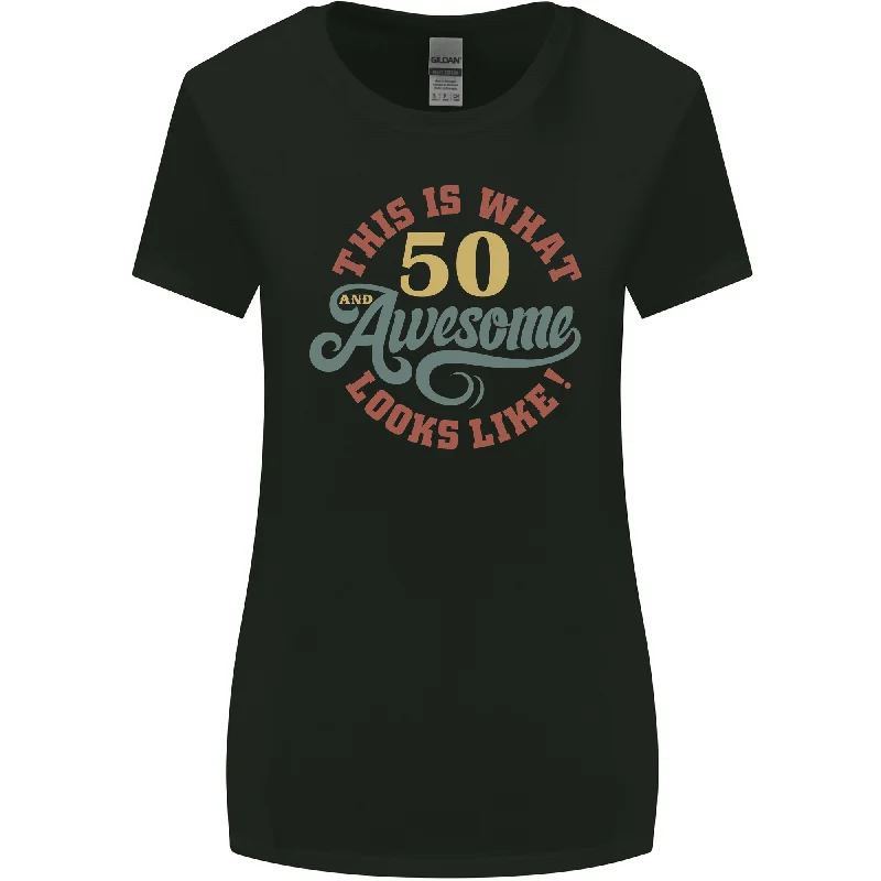 50th Birthday 50 Year Old Awesome Looks Like Womens Wider Cut T-Shirt Mesh Fabric Canvas Fabric Denim Fabric