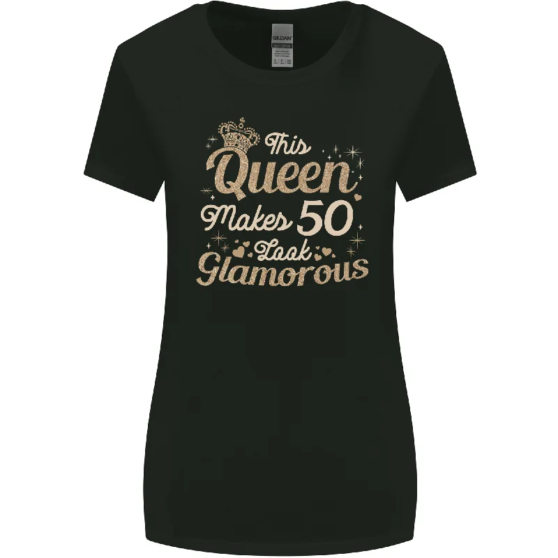 50th Birthday Queen Fifty Years Old 50 Womens Wider Cut T-Shirt Solid Print Embellished