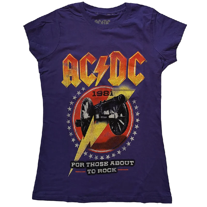 AC/DC Ladies T-Shirt: For Those About To Rock '81 Satin Blend Silk Blend Wool Blend