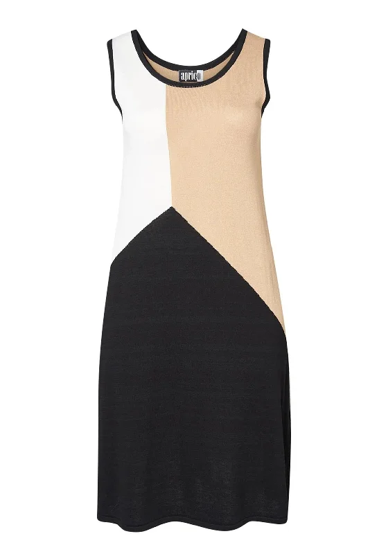 Aprico Curve Paurora Colour Block Knit Midi Dress, Black Comfortable Stretch Midi Dress