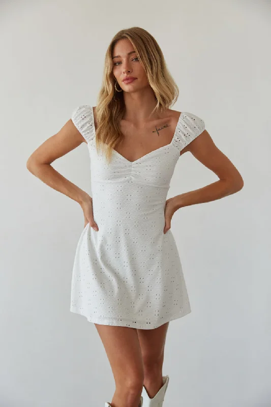 Aspen Puff Sleeve Eyelet Lace Mini Dress Chic Puff Sleeve Mini Dress