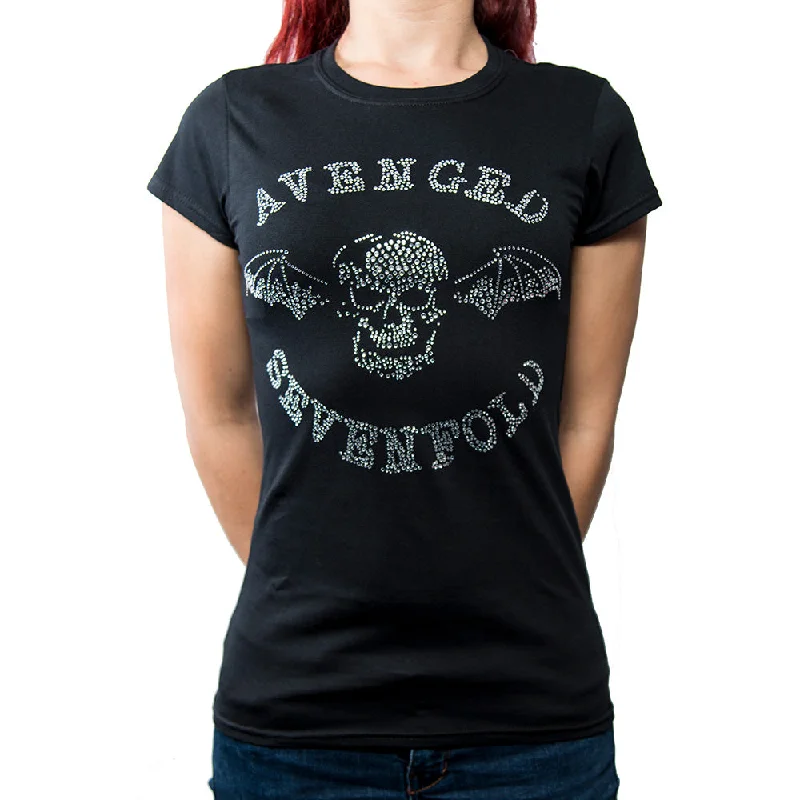 Avenged Sevenfold Ladies Fashion T-Shirt: Death Bat (Diamante) Zippered Front Buttoned Front Snap Front