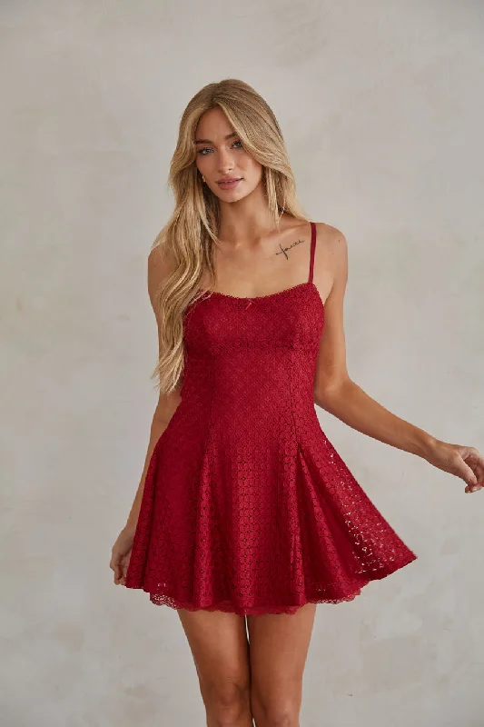 Betty Lace Fit and Flare Mini Dress Comfortable Linen Mini Dress