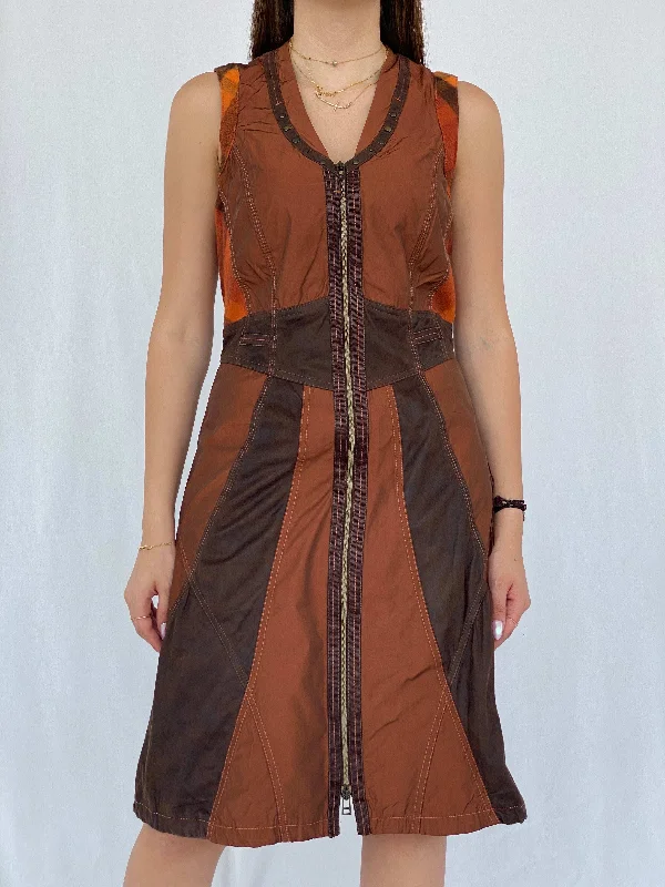 BIBA Patchwork Brown Midi Dress Size M Elegant Satin Slip Midi Dress