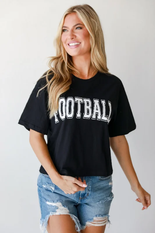 FINAL SALE - Black Football Cropped Tee Fashionable Trendy Casual