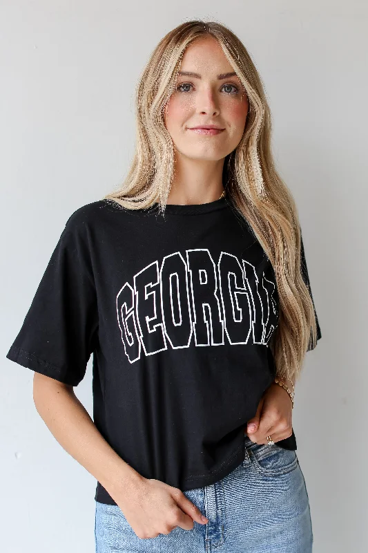 Black Georgia Block Letter Cropped Tee Plaid T-Shirt Polka Dot Checkered