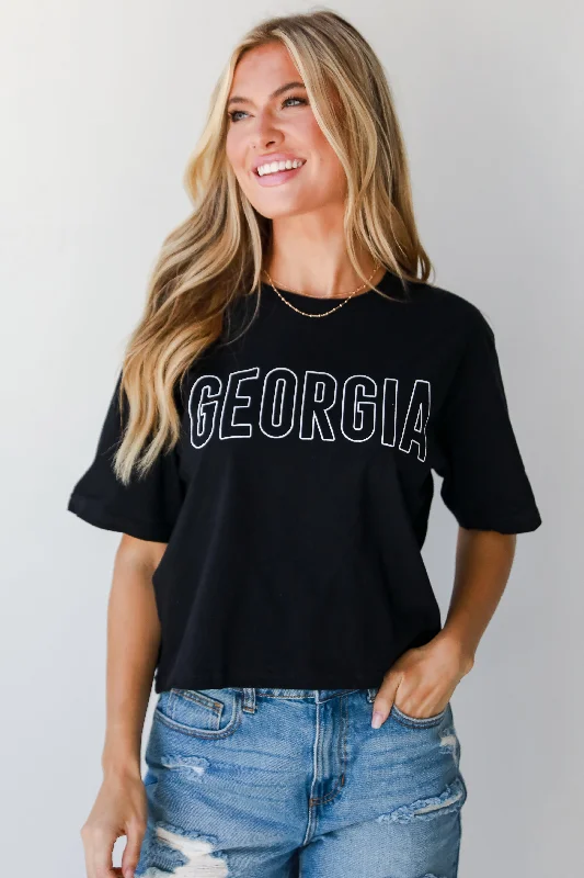 Black Georgia Block Letter Cropped Tee Houndstooth Herringbone Solid