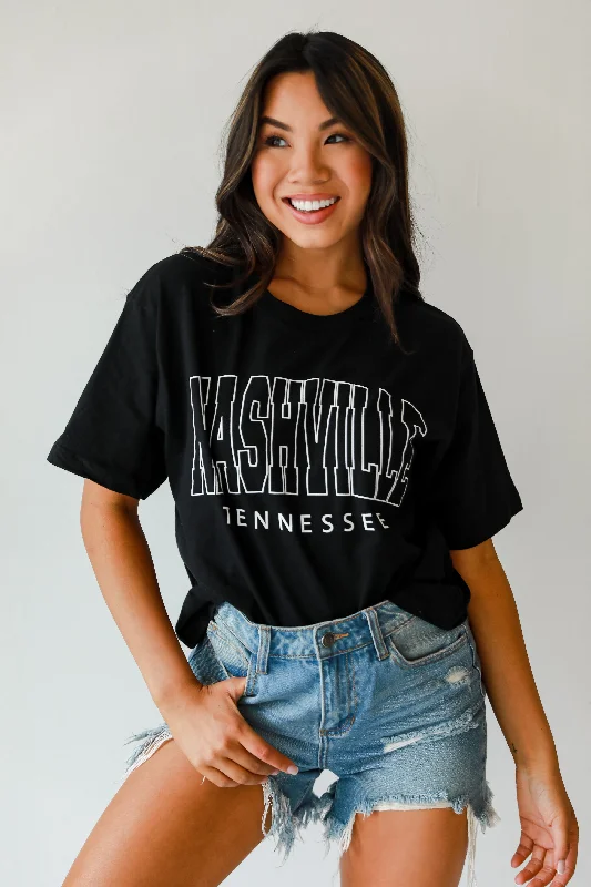 Black Nashville Tennessee Cropped Block Letter Tee Layered Multi-layer Single Layer