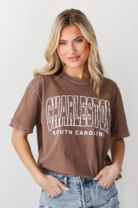 Brown Charleston South Carolina Tee Collared T-Shirt Boat Neck A-Line