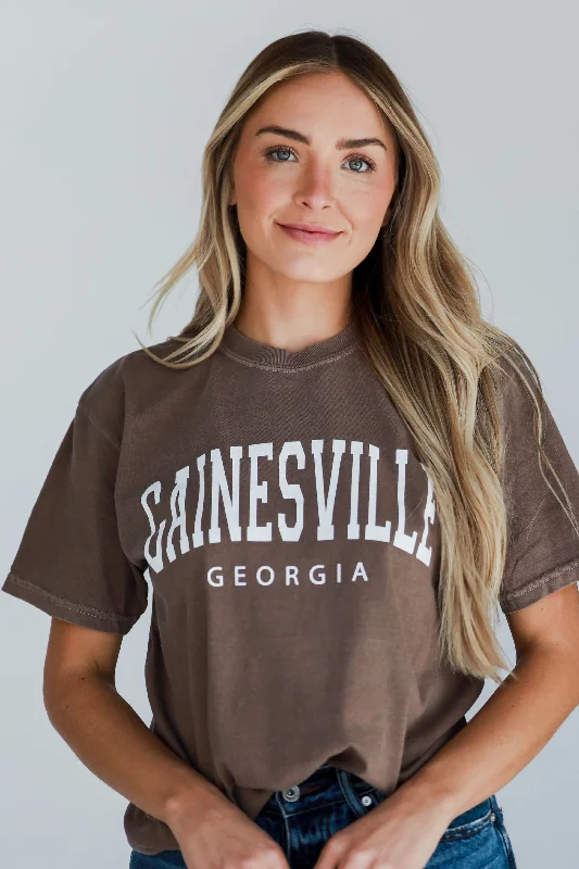 Brown Gainesville Georgia Block Letter Tee Oversized T-Shirt Spandex breathable