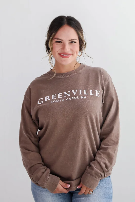 Brown Greenville South Carolina Long Sleeve Tee Hooded Caped Shawl Collar