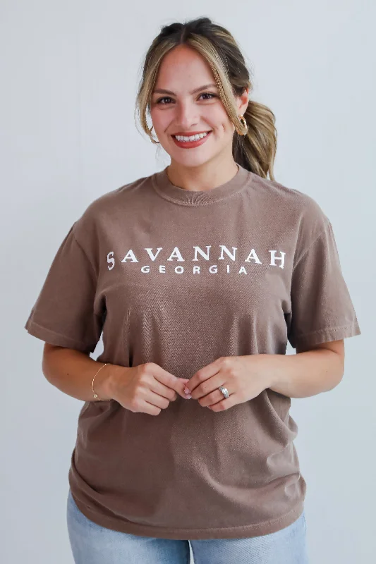 Brown Savannah Georgia Graphic Tee Front Pockets Side Pockets Patch Pockets