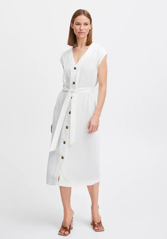 B.Young Ilini Tie Waist Midi Dress, Marshmallow Cozy Knit Midi Dress