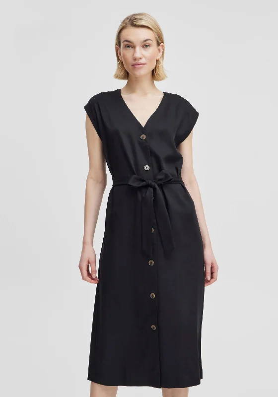 B.Young Ilini Tie Waist Midi Dress, Black Classic Black Midi Dress