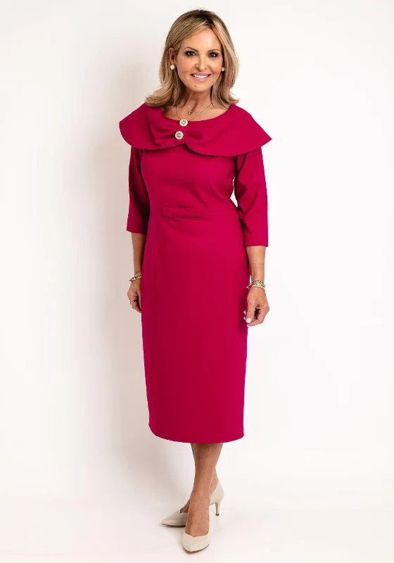 Cassandra Amara Embellished Collar Midi Dress, Magenta Stylish Vintage Midi Dress