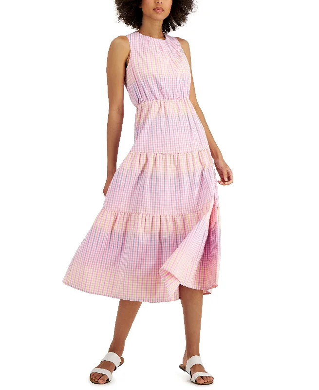 Charter Club Petite Gingham Print Midi Dress Stylish Wraparound Midi Dress