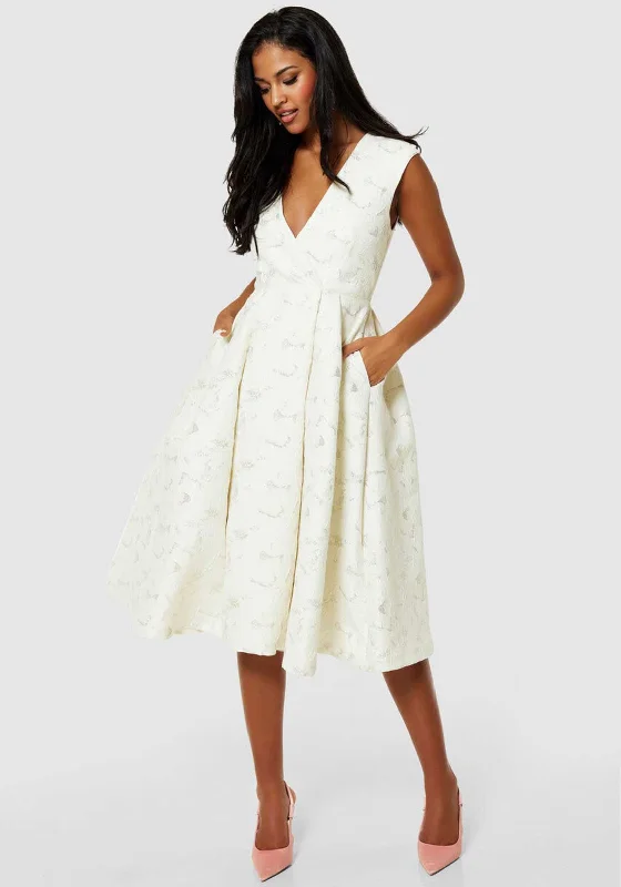 Closet London Jacquard A-line Midi Dress, Cream Fashionable High-Low Midi Dress