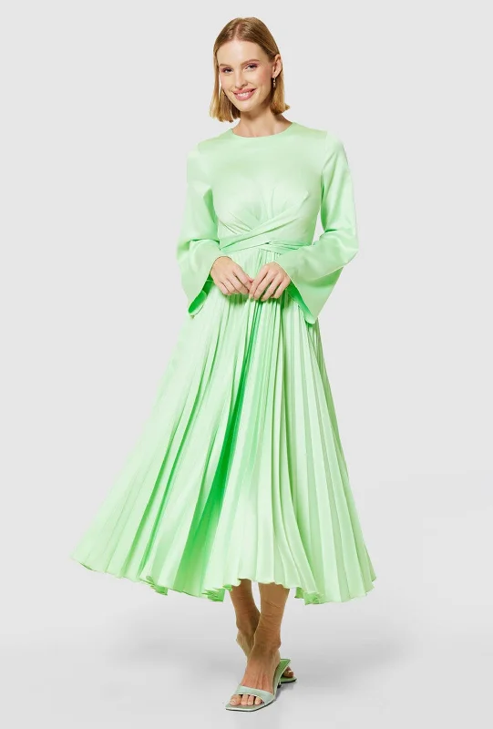 Closet London Pleated Midi Dress, Mint Trendy Off-Shoulder Button Midi Dress