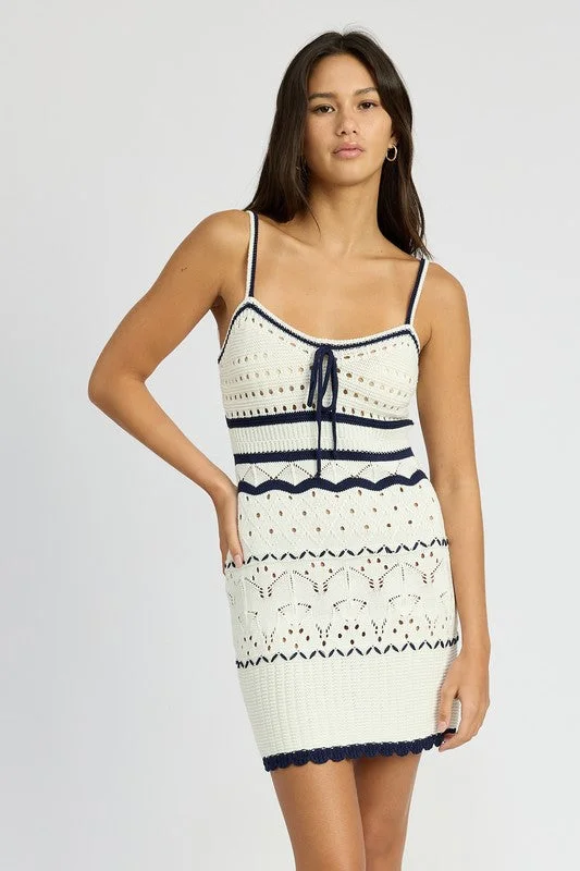 Contrast Crochet Mini Dress Cozy Ribbed Mini Dress