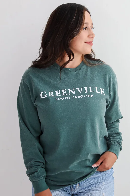 Dark Green Greenville South Carolina Long Sleeve Tee Lace Blend Ribbed Blend Corduroy Blend