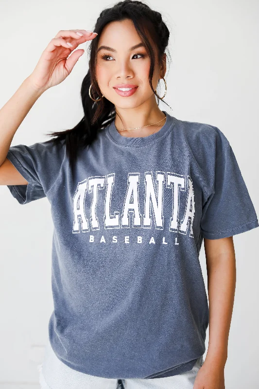 Denim Atlanta Baseball Block Letter Tee Jersey Fabric Tulle Fabric Batik Fabric