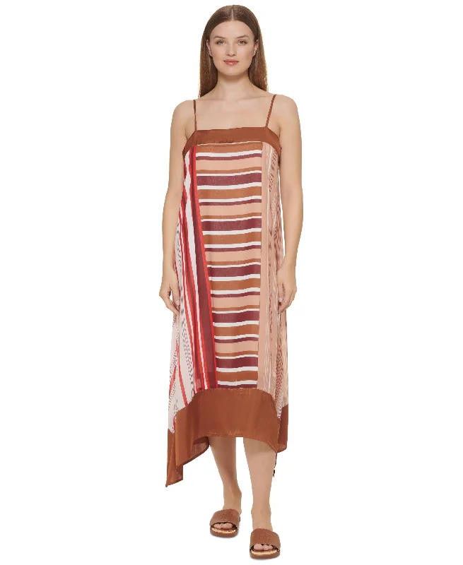 DKNY Womens Printed Midi Dress Fashionable Pleated Midi Dress