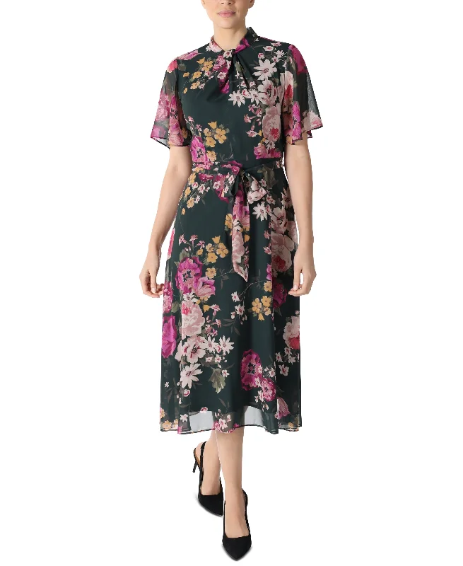 Donna Ricco Printed Flutter Sleeve Midi Dress Comfortable Wrap Midi Dress