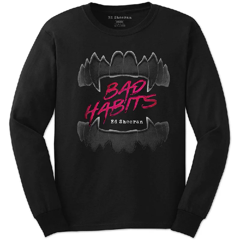 Ed Sheeran Unisex Long Sleeved T-Shirt: Bad Habits Chenille Fabric Brocade Fabric Lace Fabric