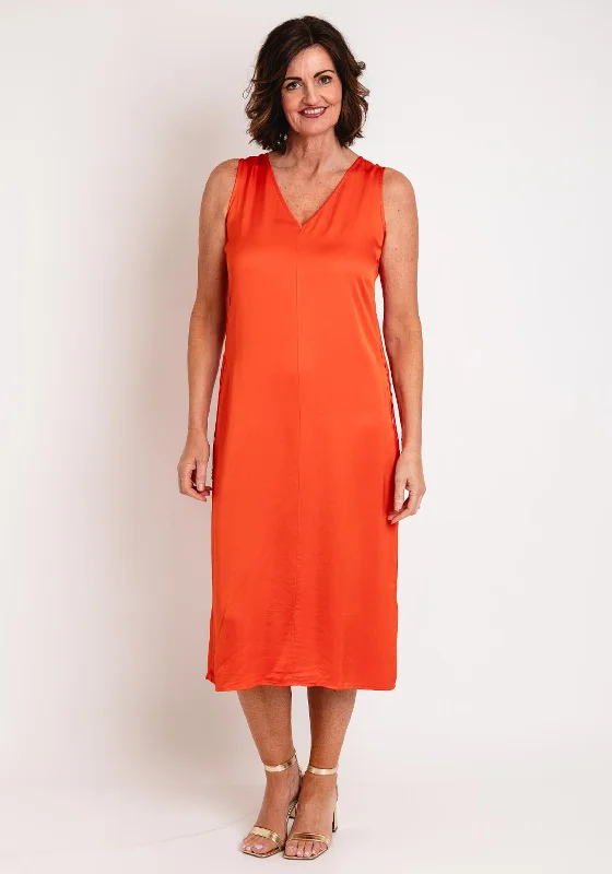 Eva Kayan Satin Ruched Midi Dress, Orange Cozy T-shirt Midi Dress