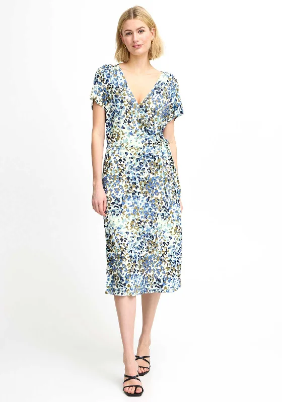 Fransa Dottie Wrap Midi Dress, Blue Multi Elegant Velvet Midi Dress