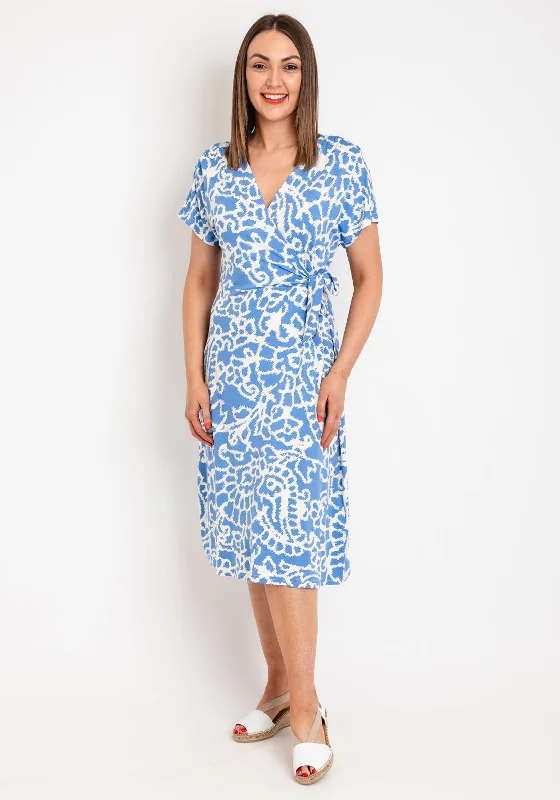 Fransa Dottie Wrap Midi Dress, Blue Comfortable Stretch Midi Dress