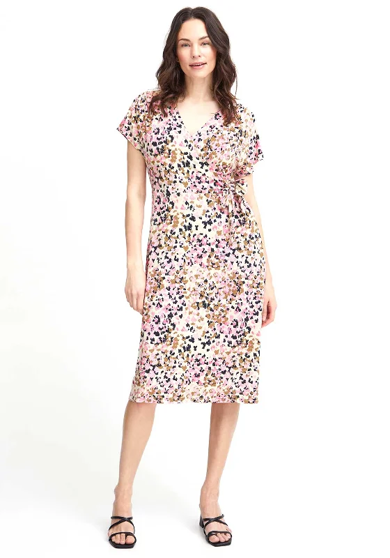 Fransa Dottie Wrap Midi Dress, Pink Multi Trendy Floral Wrap Midi Dress