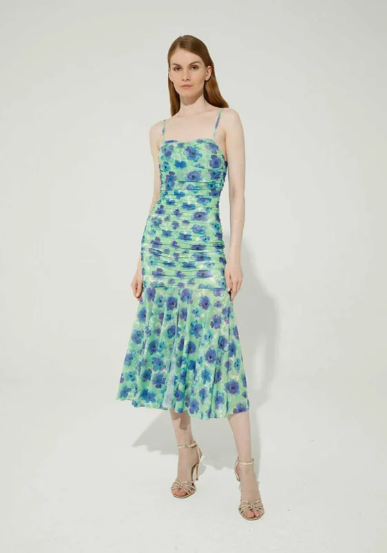 Goa Goa Frida Ruched Tulle Midi Dress, Green Comfortable Deep V Midi Dress