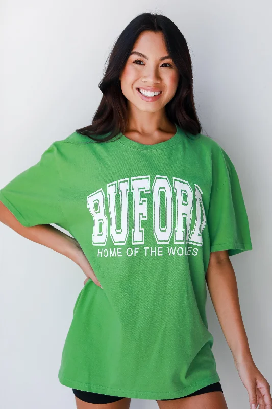 Green Buford Home Of The Wolves Block Letter Tee Fleece Nylon Spandex