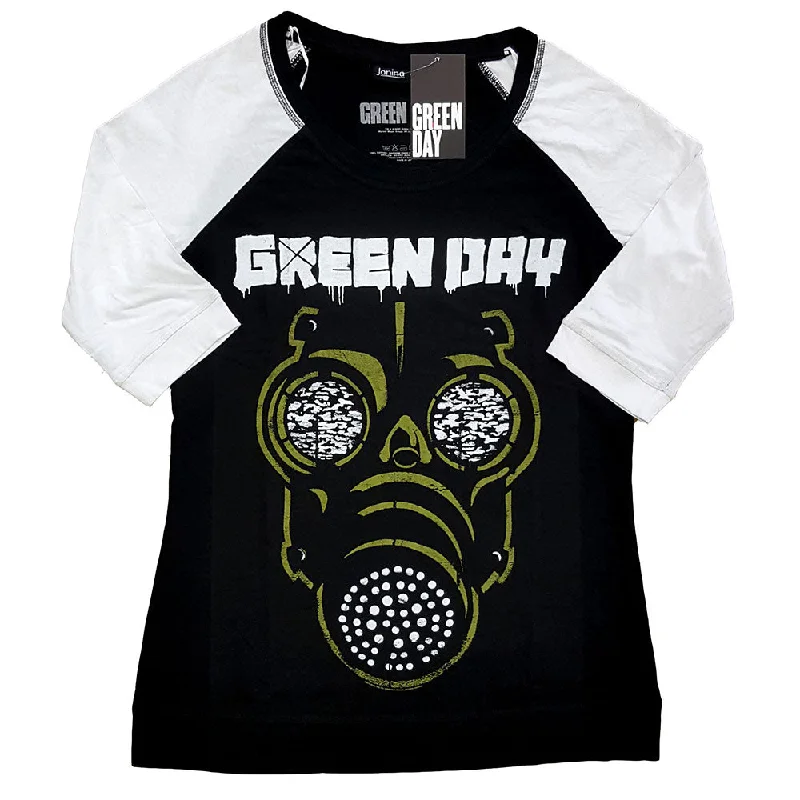 Green Day Ladies Raglan T-Shirt: Green Mask Terry Blend Velvet Blend Canvas Blend