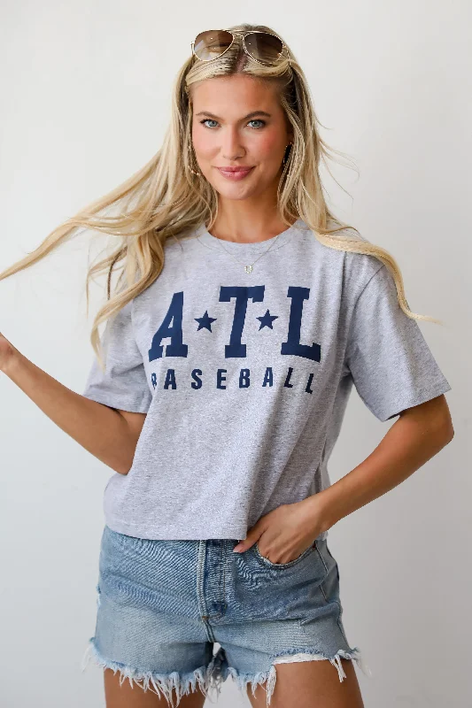 Heather Grey ATL Baseball Cropped Tee Elegant Classic Vintage