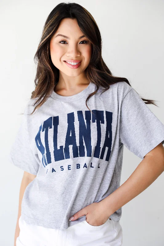 Heather Grey Atlanta Baseball Cropped Tee Silk Blend Satin Velvet