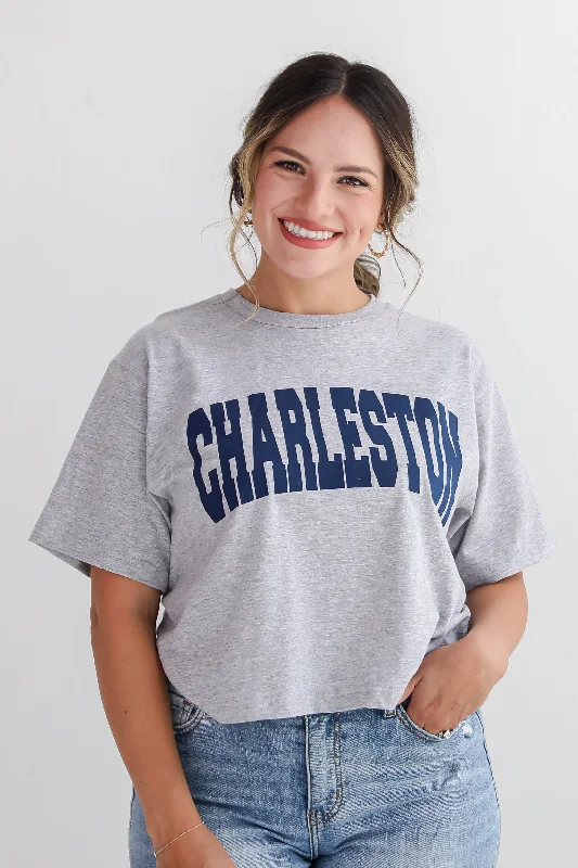 Heather Grey Charleston Cropped Tee Collared Crew Neck Turtle Neck