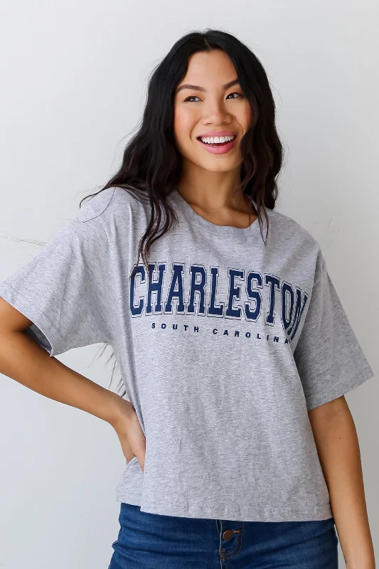 Heather Grey Charleston South Carolina Cropped Tee Satin Blend Silk Blend Wool Blend