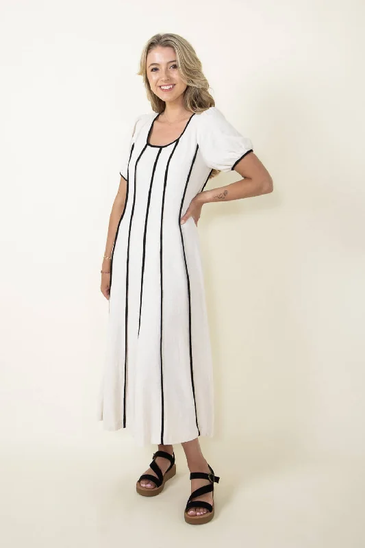 Illa Illa Linen Cap Sleeve Midi Dress for Women in Natural | IM7812-NATURAL Trendy Boho Midi Dress